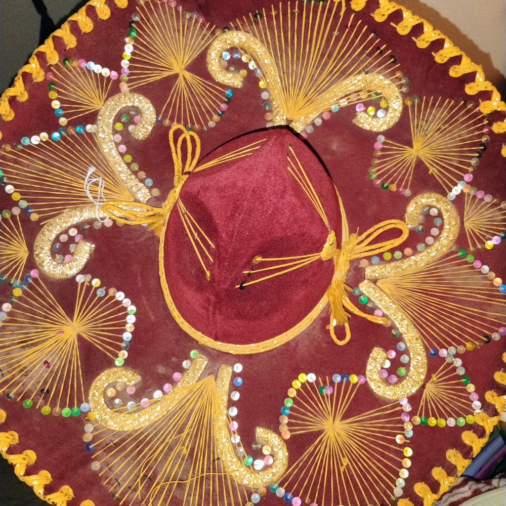 Embroidered Maroon Sombrero Hat